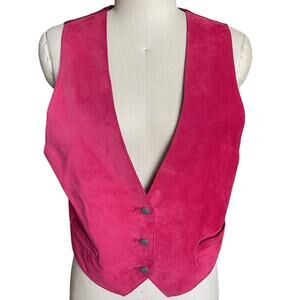 Vintage 90s Bushwacker USA Red Suede V-Neck Button Front Vest Size Medium
